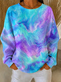 Women's Galaxy Tie Dye Blue Purple Marble Art Pattern Print Casual Cotton Sweatshirt