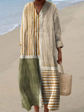 Women's Abstract Pattern Art Print Cotton Linen Dress