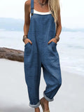 Women's Vintage Floral Pattern Art Print Casual Cotton Linen Wide Leg Jumpsuit RJ010