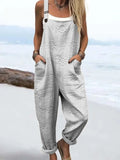 Women's Vintage Floral Pattern Art Print Casual Cotton Linen Wide Leg Jumpsuit RJ010