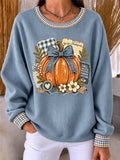 Casual Plaid Crew Neck Long Sleeve Sweatshirt