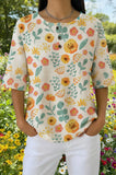 Womens Cream Orange and Yellow Floral Print Casual Shirt