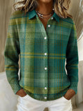 Geometric Line Color Block Decorative Pattern Casual Shirt Collar Long Sleeve Sweater