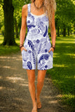 Women’s White Blue Botanical Floral Print Casual Cotton Wide Leg Romper