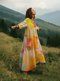 Relaxed V-Neck Ruffle Hem Maxi Dress with Pockets