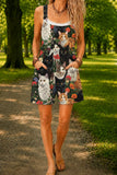 Women’s Black Vintage Floral Cat Print Casual Cotton Wide Leg Romper