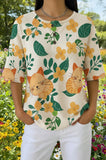 Womens Cream Leafy Cat Print Casual Shirt