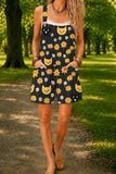 Women’s Black Cute Cat Print Casual Cotton Wide Leg Romper