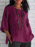 Crewneck Cotton and Linen Shirt Top