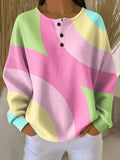 Women's Pastel Color Block Abstract Art Pattern Print Casual Waffle Cotton Sweatshirt