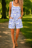 Women’s Lavender White Floral Print Casual Cotton Wide Leg Romper