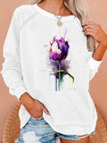 Women's Purple Floral Print Casual Sweatshirt