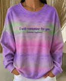Women's Purple Pink Green Tie Dye Slogan Graphic Print Casual Cotton Oversized Sweatshirt