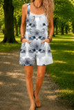 Women’s Gray Realistic Cat Print Casual Cotton Wide Leg Romper