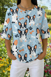 Womens Light Blue All-Over Dog Print Casual Shirt