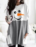 Snowman Face Print Long Sleeves Casual Cute Sweatshirt