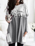 Christmas Letter Print Patchwork Long Sleeves Casual Sweatshirt