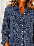 Women Abstract Casual Shirt Shirt Collar Long Sleeve Buckle Top