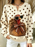 Casual Polka Dots Crew Neck Long Sleeve Sweatshirt