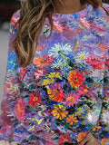 Multicolor Floral Print Casual Crew Neck Long Sleeve Loose Sweatshirt