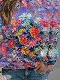 Multicolor Floral Print Casual Crew Neck Long Sleeve Loose Sweatshirt
