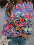 Multicolor Floral Print Casual Crew Neck Long Sleeve Loose Sweatshirt