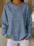 Casual Crew Neck Leaf Print Long Sleeve Sweatshirt