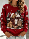 Vintage Christmas Snowman Crew Neck Long Sleeve Sweatshirt