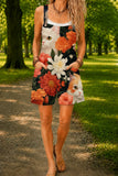 Women’s Black Orange Flower Cat Print Casual Cotton Wide Leg Romper