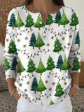 Women's Christmas Trees Pattern Art Print Buttoned Round Neck Long Sleeve Cardigan Sweater
