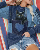 Loose Casual Cat Crew Neck Sweatshirt