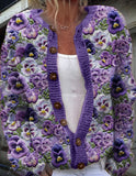 Casual Floral Long Sleeve Comfy Knitted Cardigan