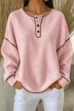 Women Casual Color Block Henley Collar Long Sleeve Sweatshirt