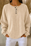 Women Casual Plain Henley Collar Long Sleeve Sweatshirt