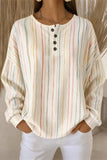 Women Casual Striped Henley Collar Long Sleeve Sweatshirt
