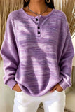 Women Casual Striped Henley Collar Long Sleeve Sweatshirt