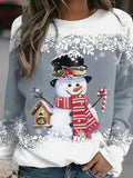 Grey Casual Graphic Tops Round Neck Snowman Printed Long Sleeve Xmas Sweatshirts