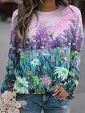 Floral Print Crew Neck Long Sleeves Sweatshirt