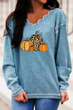 Pumpkin Print V-neck Long Sleeves Sweatshirt