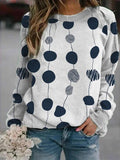 Polka Dot Print Crew Neck Long Sleeves Sweatshirt