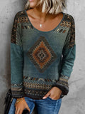 Ethnic Tribal Print Scoop Neck Long Sleeves Sweatshirt