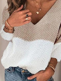 Patchwork V-neck Casual Long Sleeves Sweater
