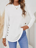 Solid Color O-neck Buttons Long Sleeves Sweatshirt