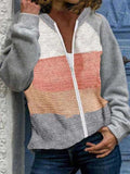 Color Block Crew Neck Zipper Long Sleeves Sweater