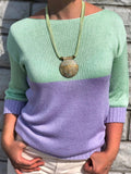 Color Block Boat Neck Long Sleeves Sweater