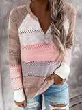 Color Block Crew Neck Zipper Long Sleeves Sweater