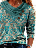 Ethnic Tribal Print Buttons Long Sleeves Sweatshirt