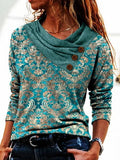 Ethnic Tribal Print Buttons Long Sleeves Sweatshirt