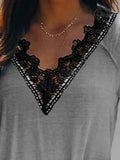 Solid Color V-neck Lace Long Sleeves Sweatshirt