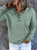 Solid Color Hooded Buttons Long Sleeves Sweatshirt